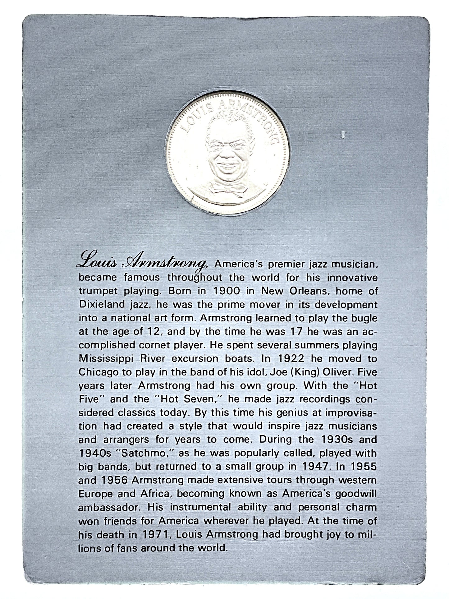 .985 ozt Louis Armstrong Silver Round
