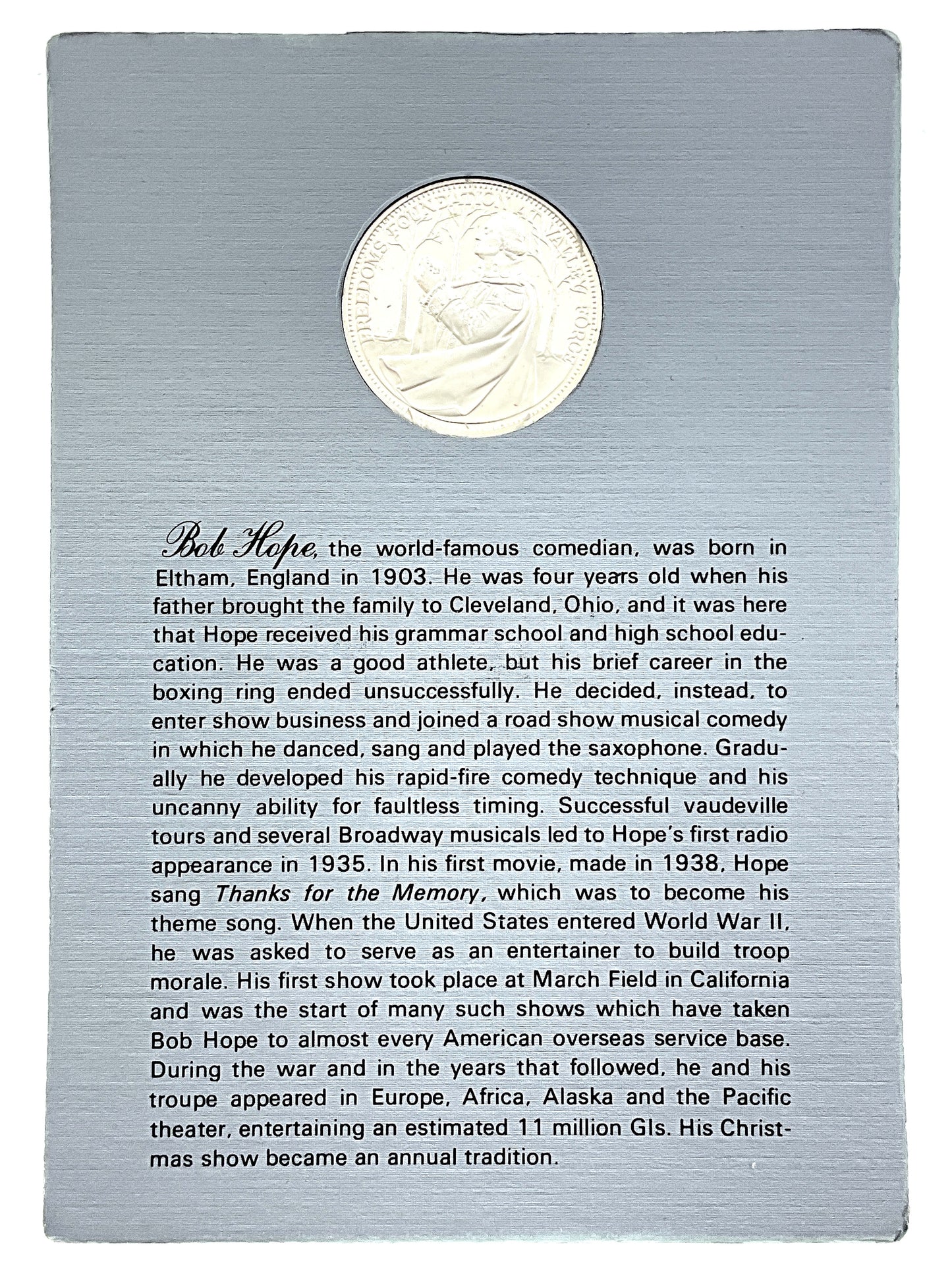 .985 ozt Bob Hope Silver Round