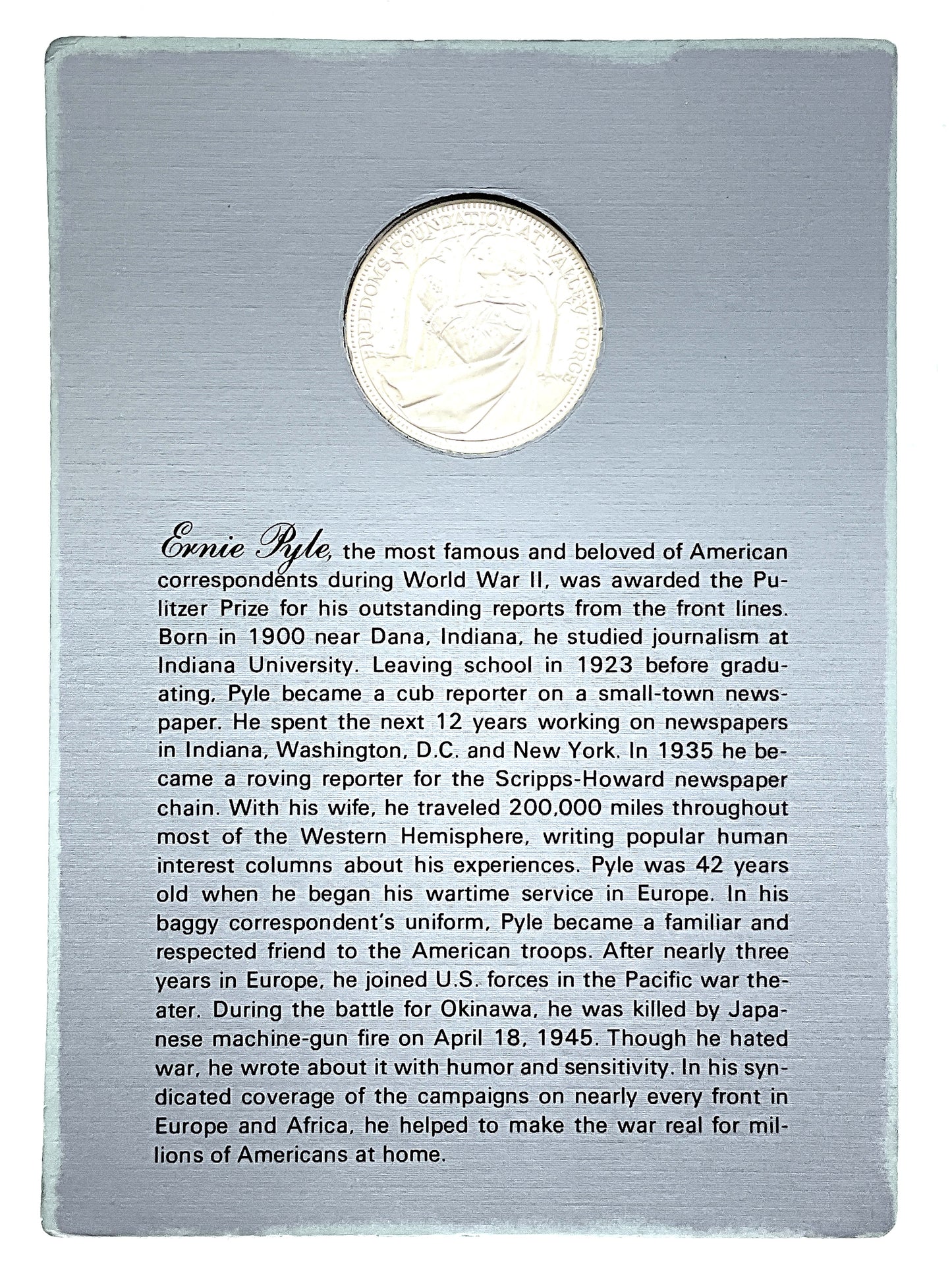 .985 ozt Ernie Pyle Silver Round