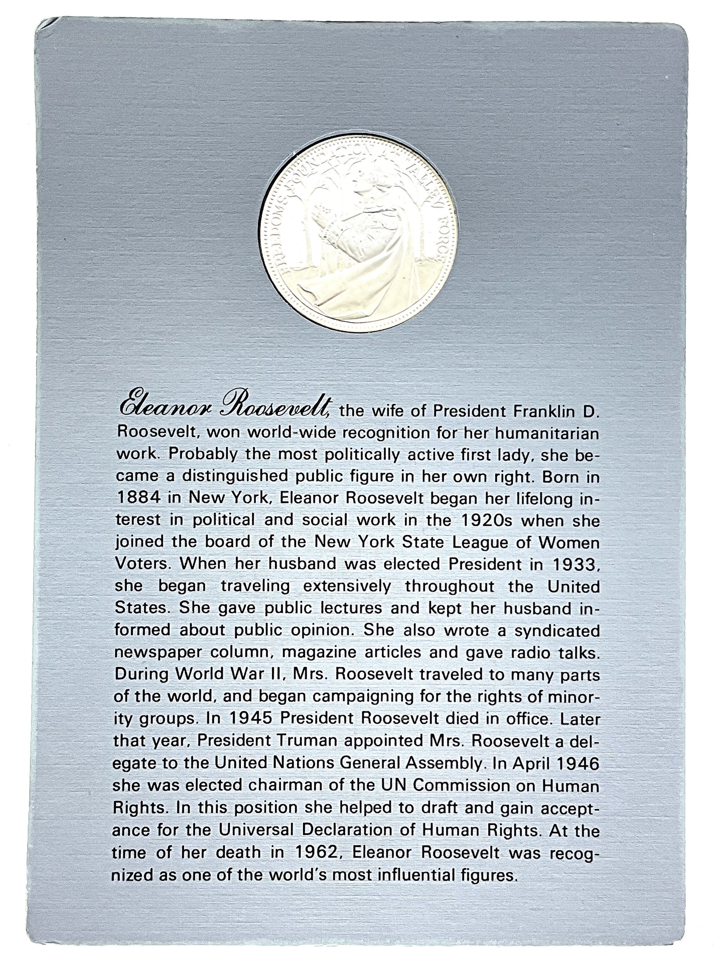 .985 ozt Eleanor Roosevelt Silver Round