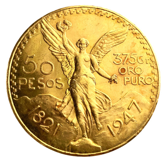 1.20 ozt 1947 Mexican Centenario 50 Pesos Gold Coin