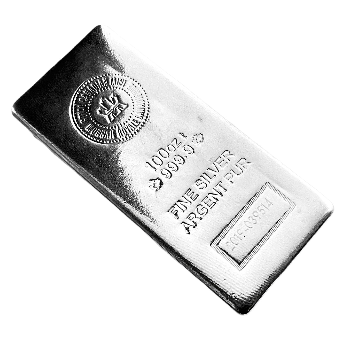 100 ozt Royal Canadian Mint 999 Silver Bar