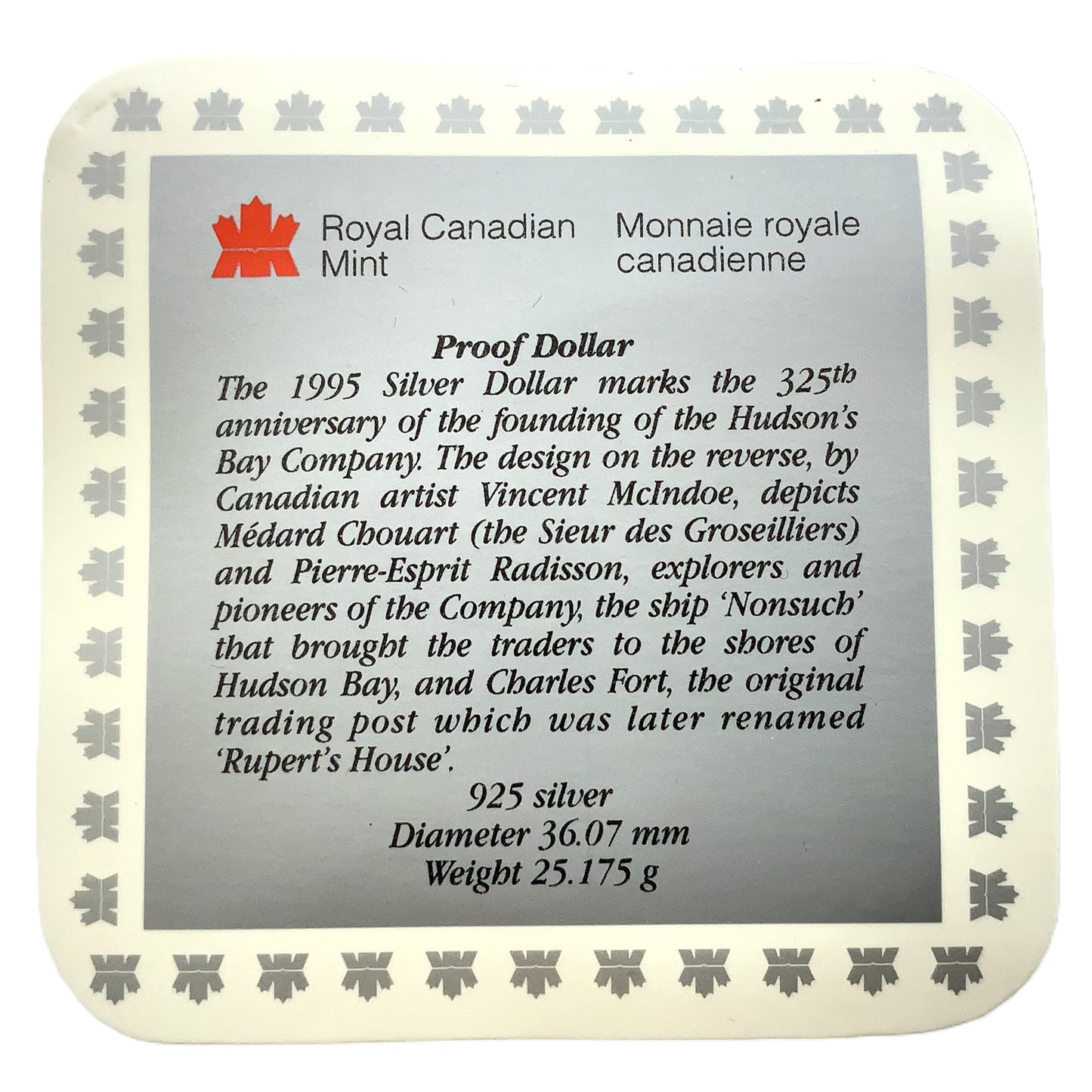 .750 ozt 325th Hudson's Bay Silver $1