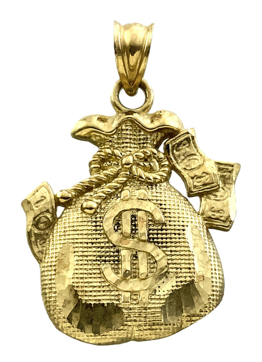 10K Yellow Gold Money Bag Pendant Charm AU316