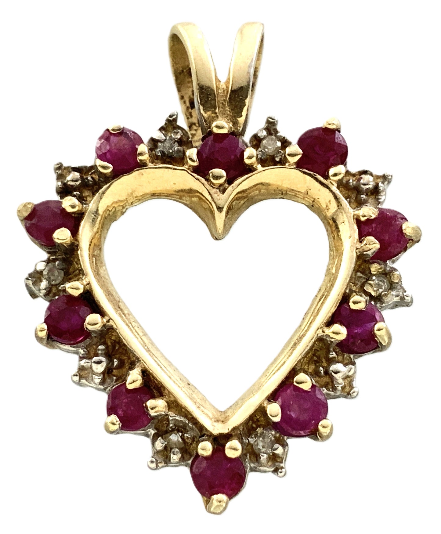 10K Yellow Gold Heart Shaped Pendant Charm With Stones  AU322