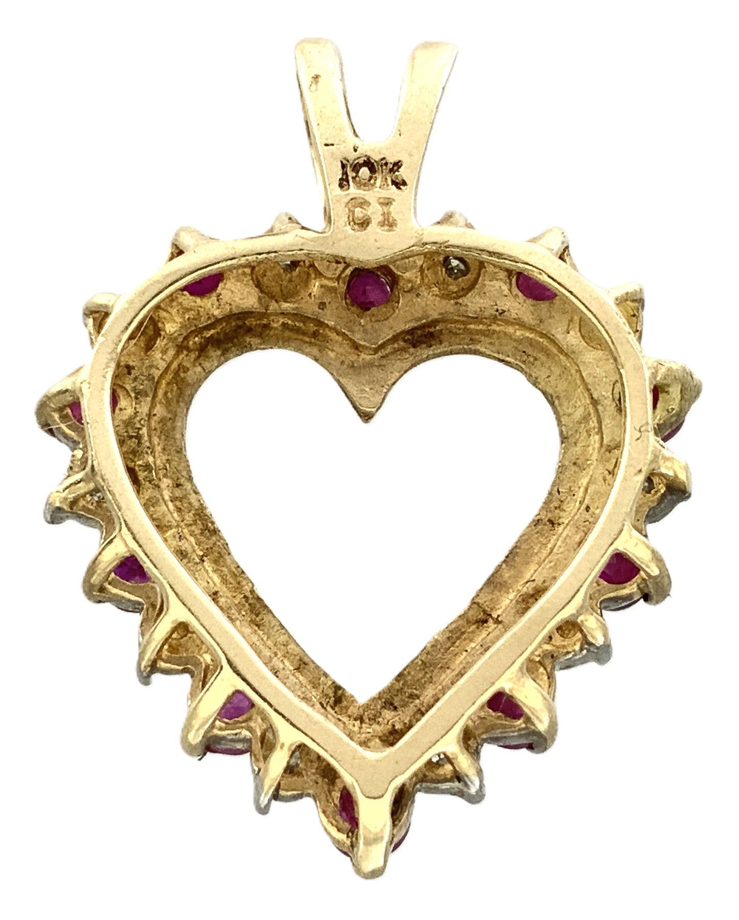 10K Yellow Gold Heart Shaped Pendant Charm With Stones  AU322