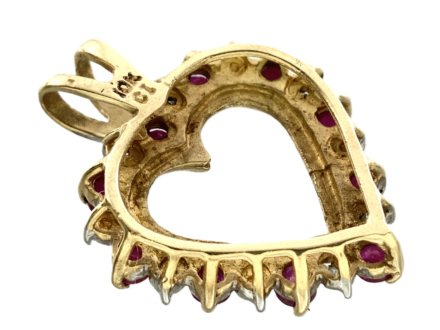 10K Yellow Gold Heart Shaped Pendant Charm With Stones  AU322