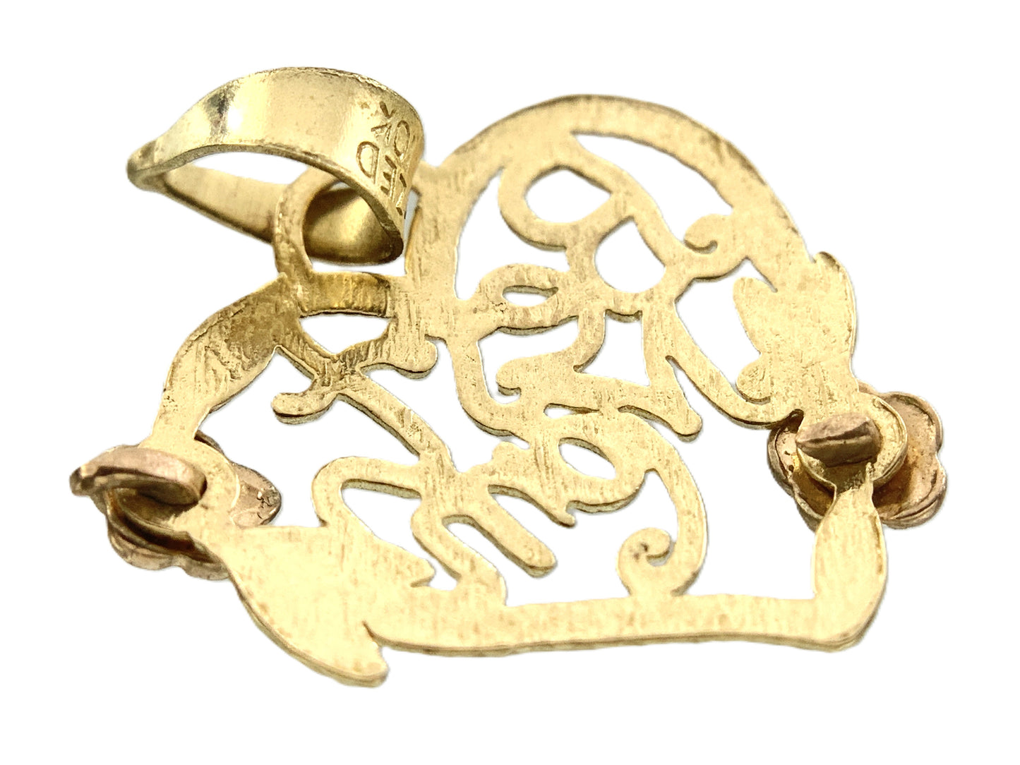 10K Heart Shaped Yellow Gold Best Mom Floral Charm Pendant AU323