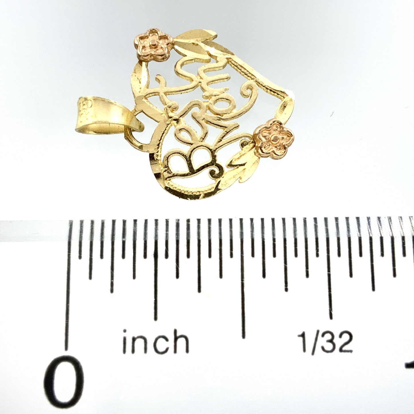 10K Heart Shaped Yellow Gold Best Mom Floral Charm Pendant AU323