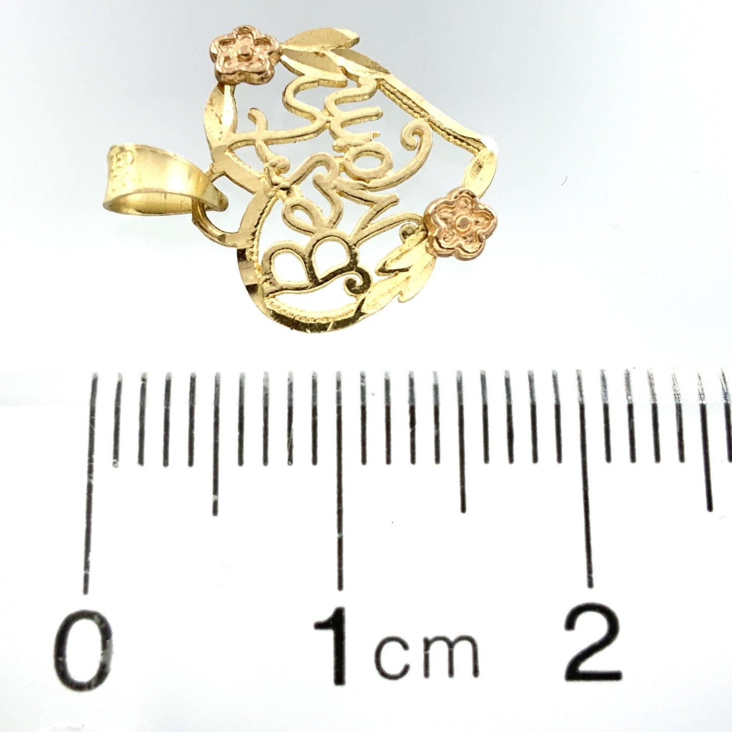 10K Heart Shaped Yellow Gold Best Mom Floral Charm Pendant AU323