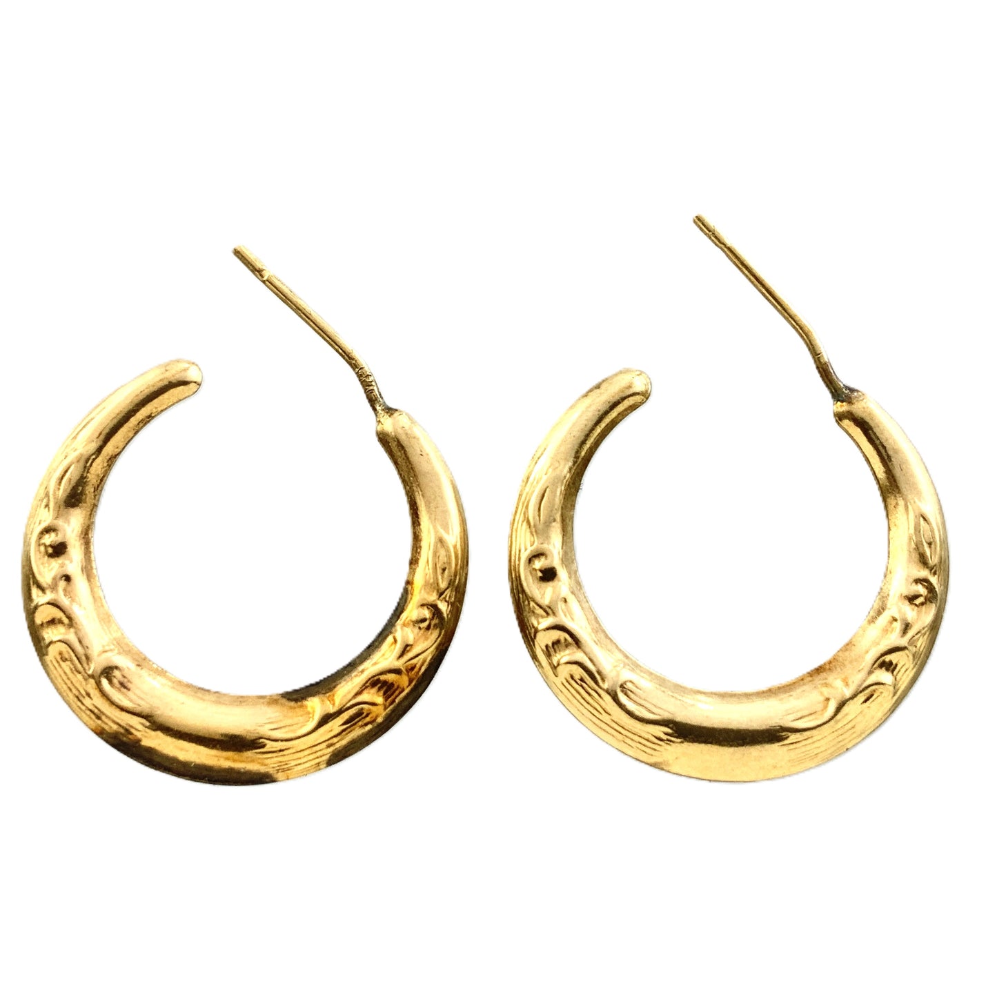10K Yellow Gold  Chunky Hoop Earrings With Engraved Design AU324
