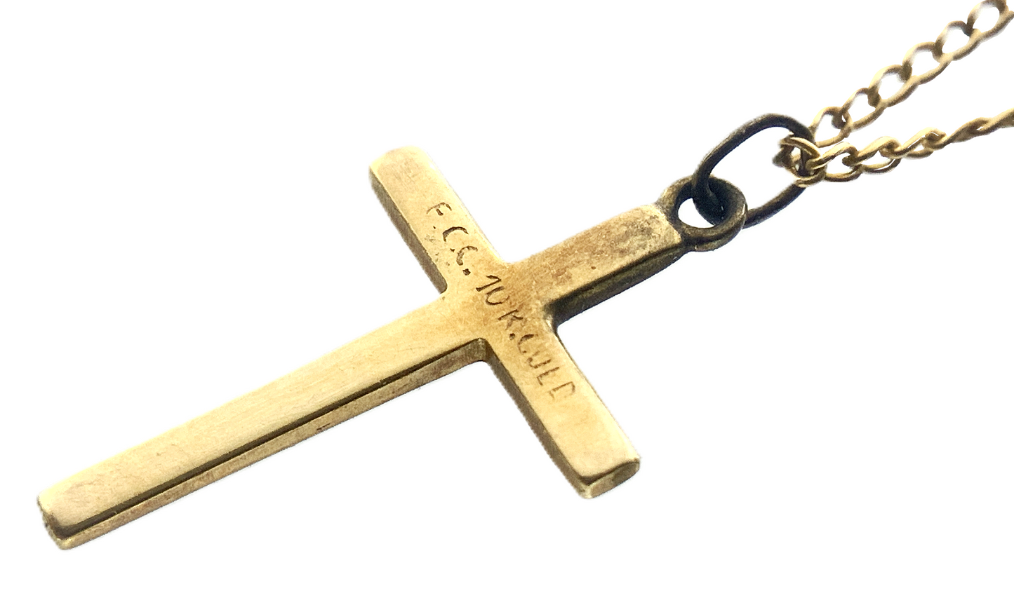 10K Yellow Gold Christian Jesus Crucifix Pendant Charm Chain AU332