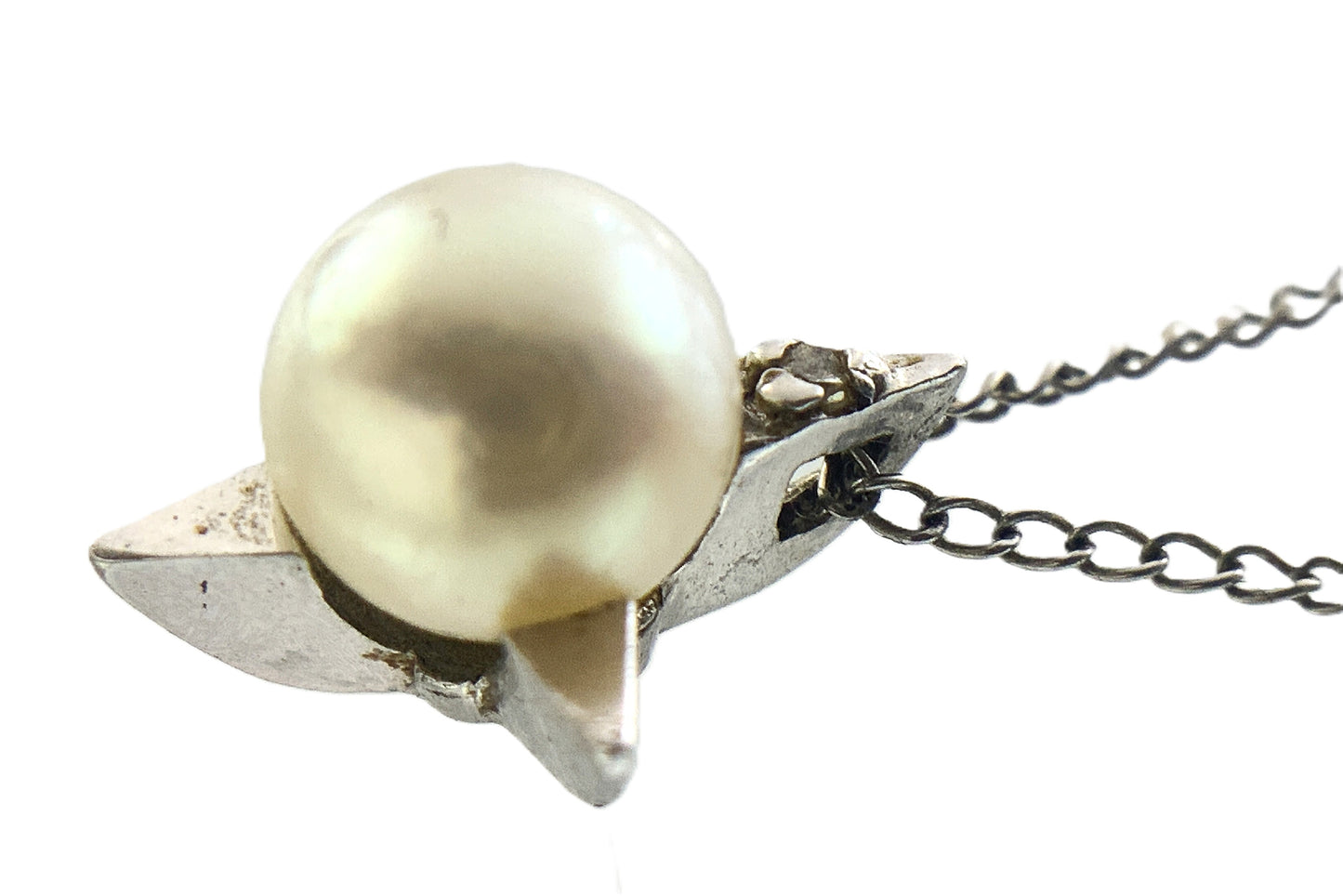 10K White Gold Pearl Star Shaped Pendant Necklace Chain AU334