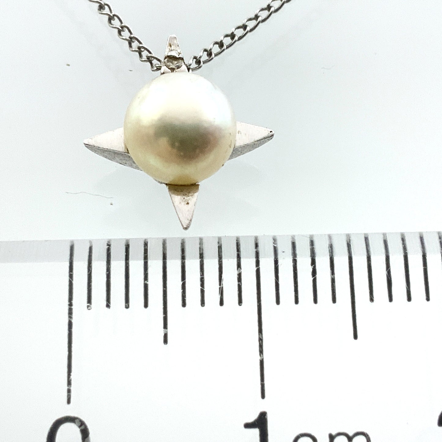 10K White Gold Pearl Star Shaped Pendant Necklace Chain AU334