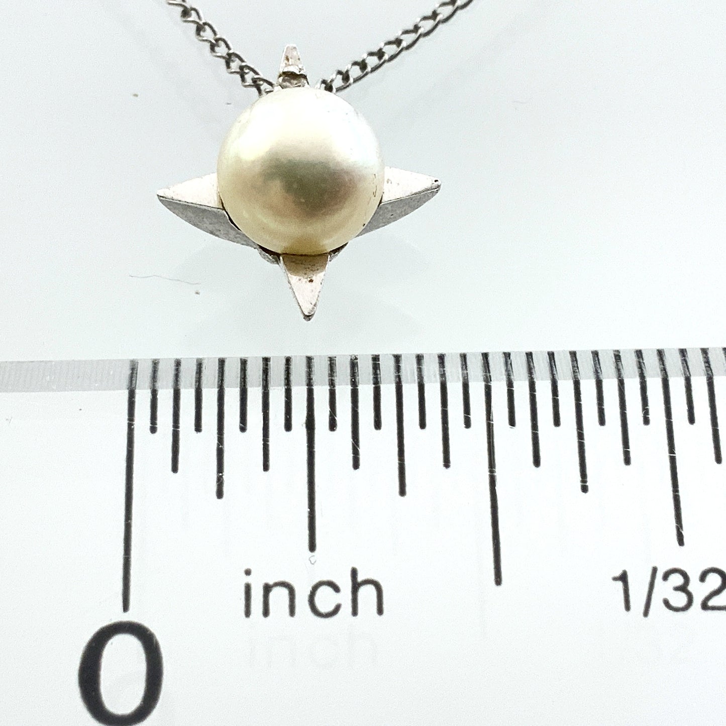 10K White Gold Pearl Star Shaped Pendant Necklace Chain AU334