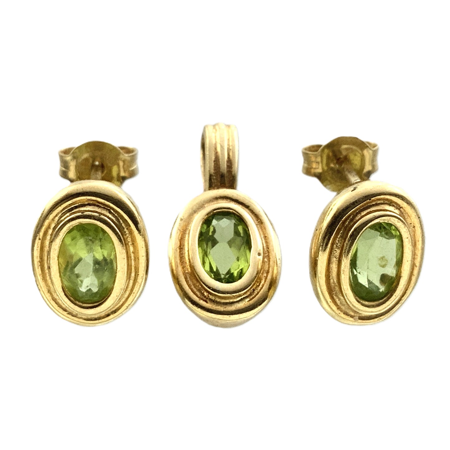 10K Yellow Gold  Peridot Gemstones Pendant Charm and Stud Earrings AU336