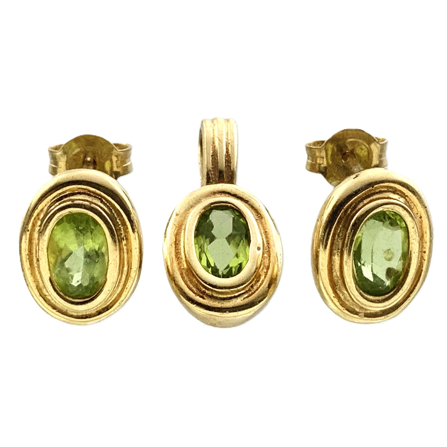 10K Yellow Gold  Peridot Gemstones Pendant Charm and Stud Earrings AU336
