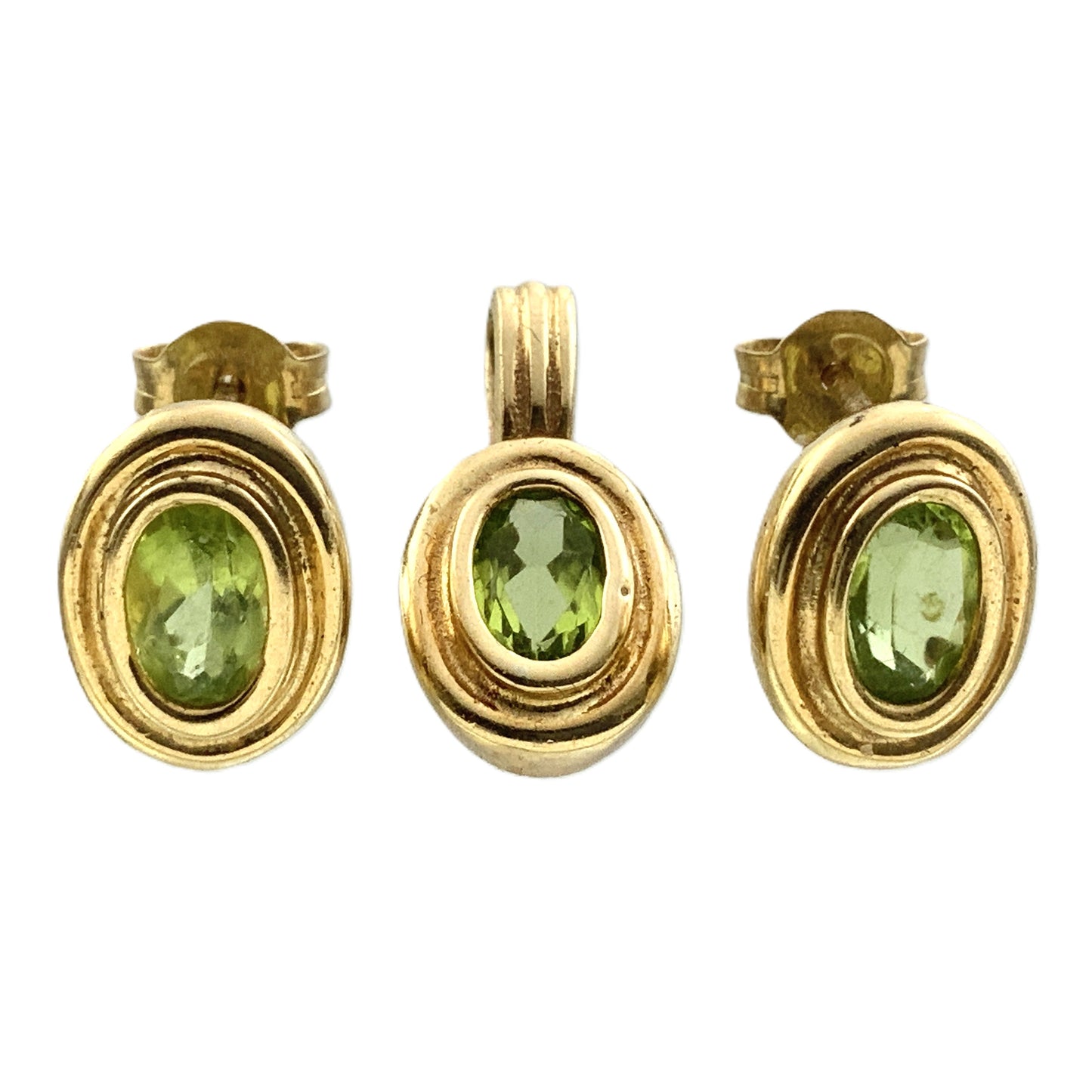 10K Yellow Gold  Peridot Gemstones Pendant Charm and Stud Earrings AU336