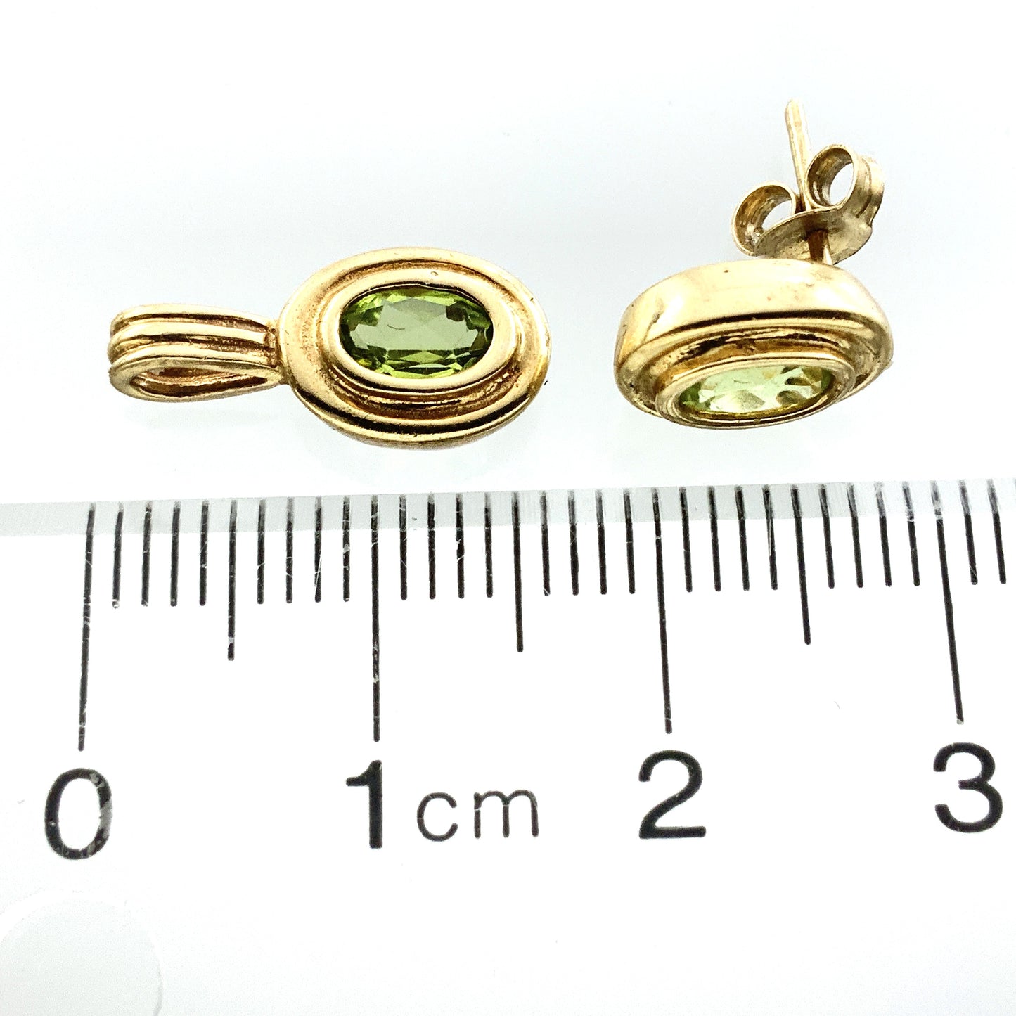 10K Yellow Gold  Peridot Gemstones Pendant Charm and Stud Earrings AU336