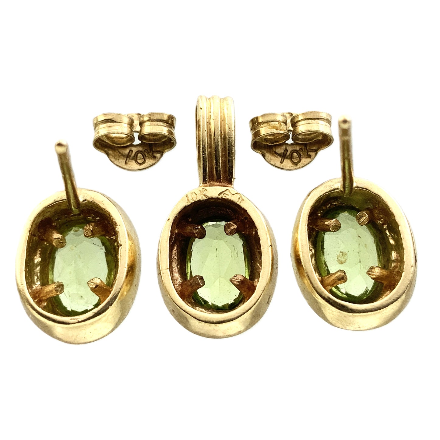 10K Yellow Gold  Peridot Gemstones Pendant Charm and Stud Earrings AU336