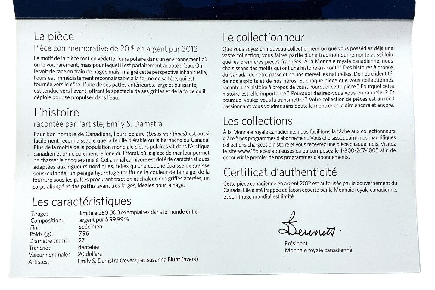 .250 ozt Polar Bear 9999 Silver $20 Coin