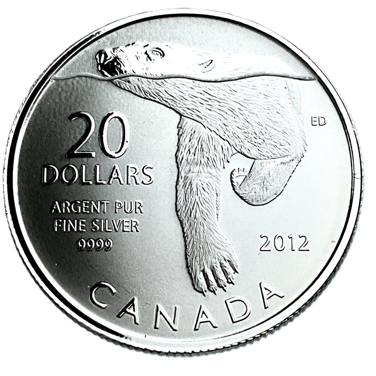 .250 ozt Polar Bear 9999 Silver $20 Coin