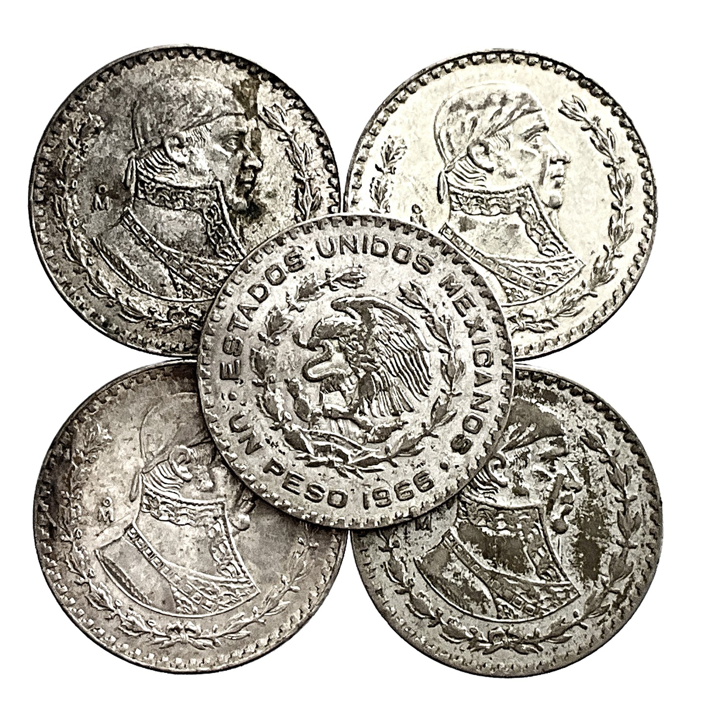 2.55 ozt Five One Peso Tepalcate Silver Coins