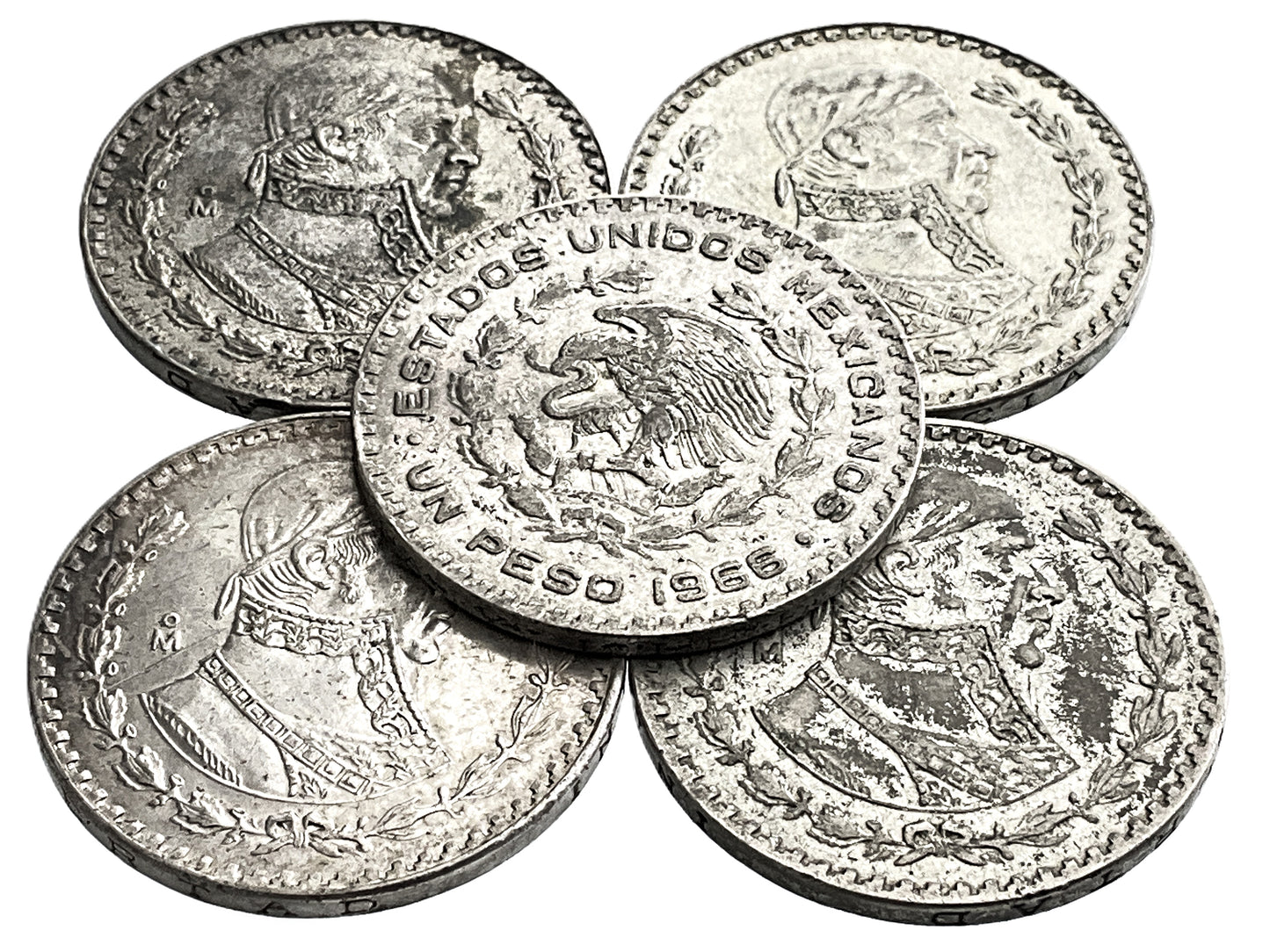 2.55 ozt Five One Peso Tepalcate Silver Coins