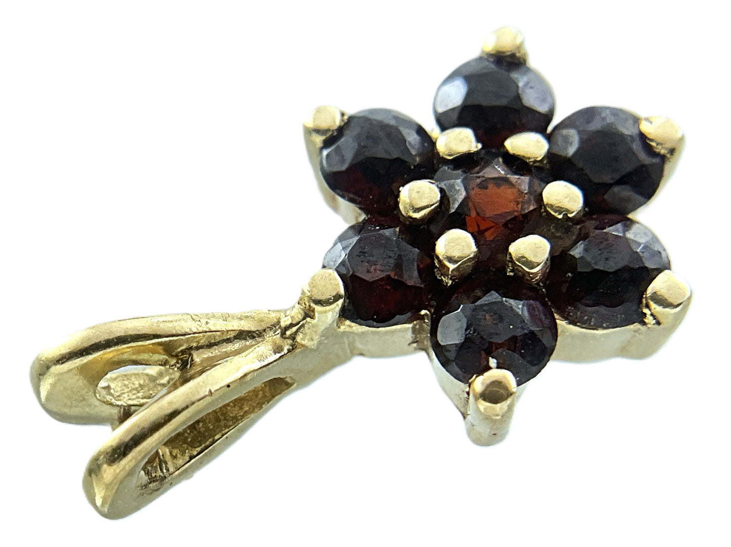 14K Yellow Gold Garnet Cluster Pendant Charm AU430