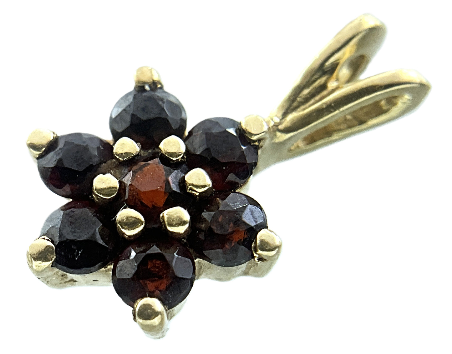 14K Yellow Gold Garnet Cluster Pendant Charm AU430