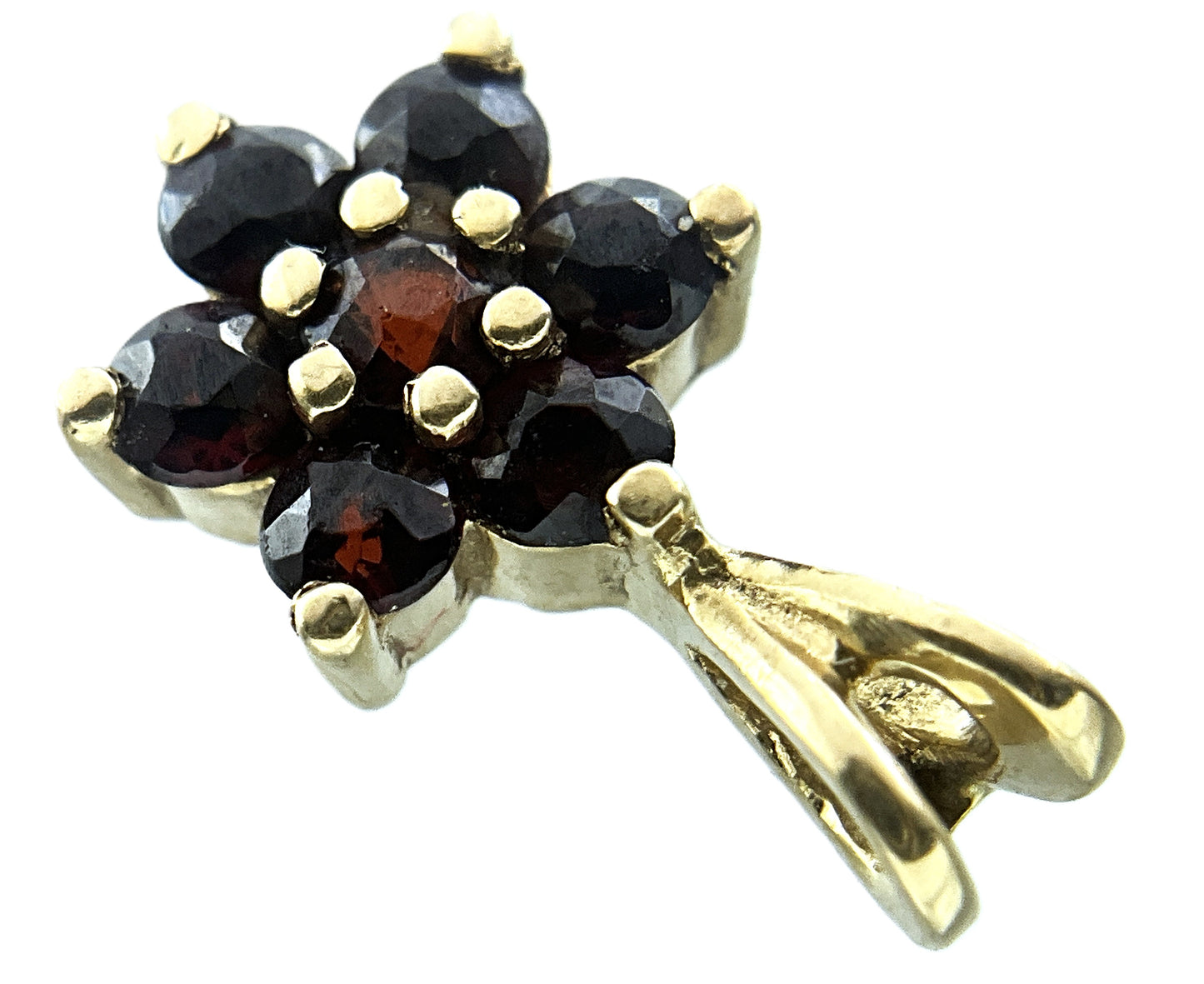 14K Yellow Gold Garnet Cluster Pendant Charm AU430