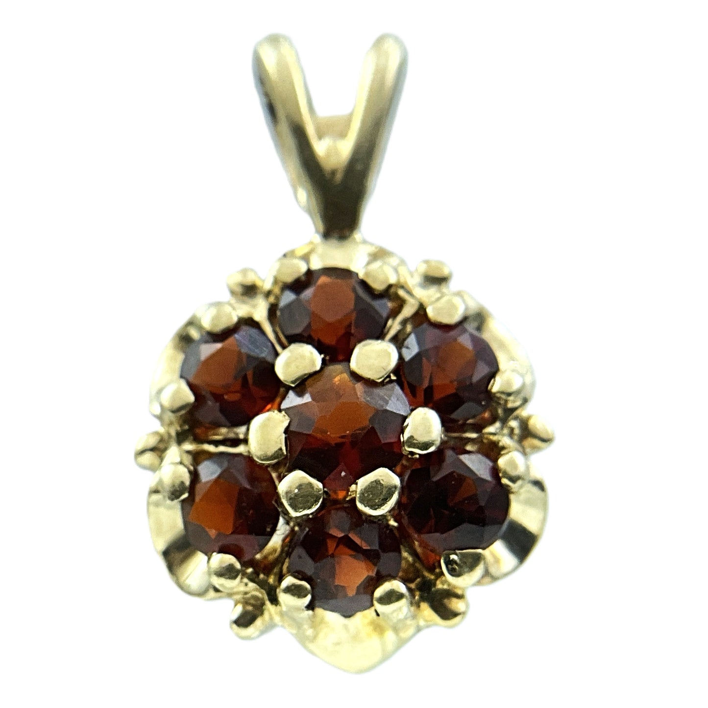 10K Yellow Gold Garnet Flower Cluster Pendant Charm AU431