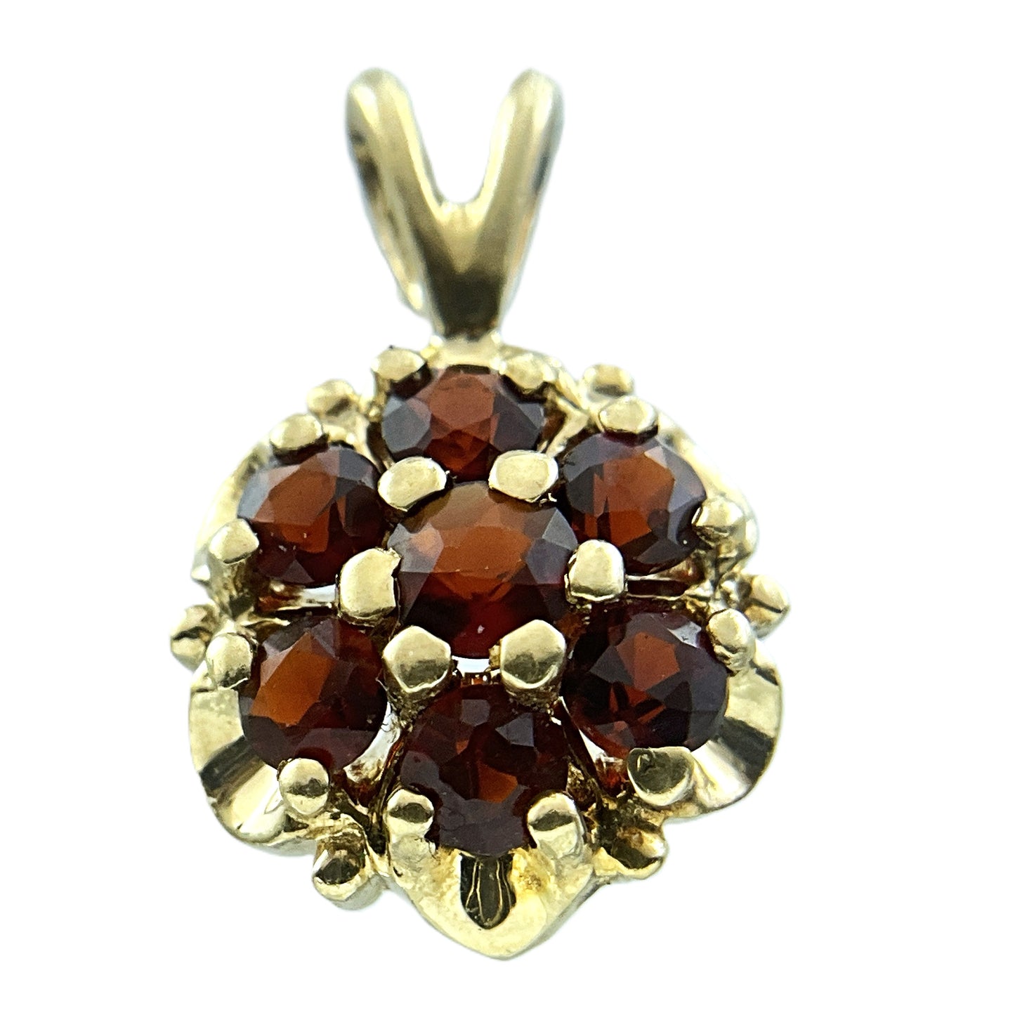 10K Yellow Gold Garnet Flower Cluster Pendant Charm AU431
