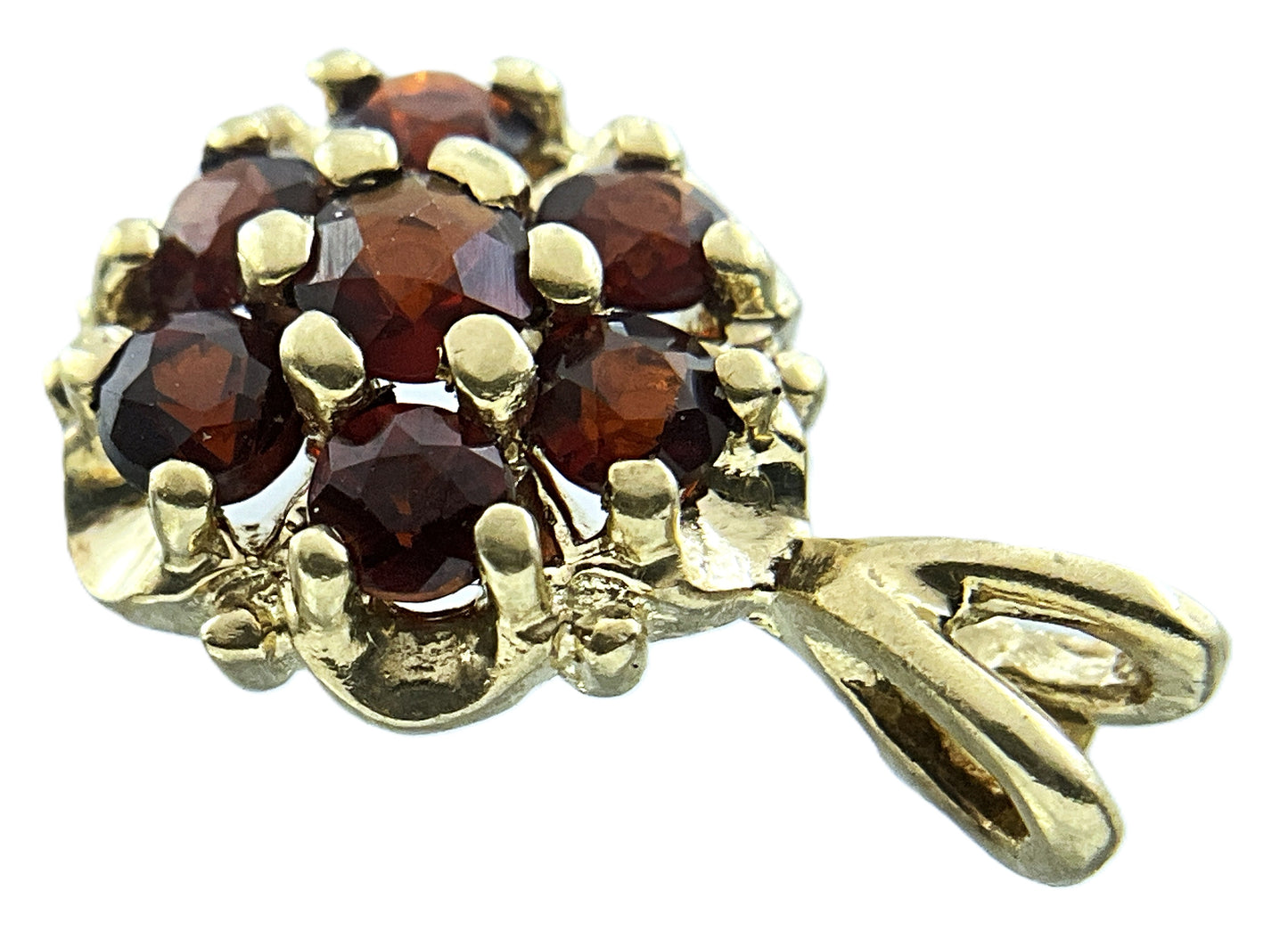 10K Yellow Gold Garnet Flower Cluster Pendant Charm AU431