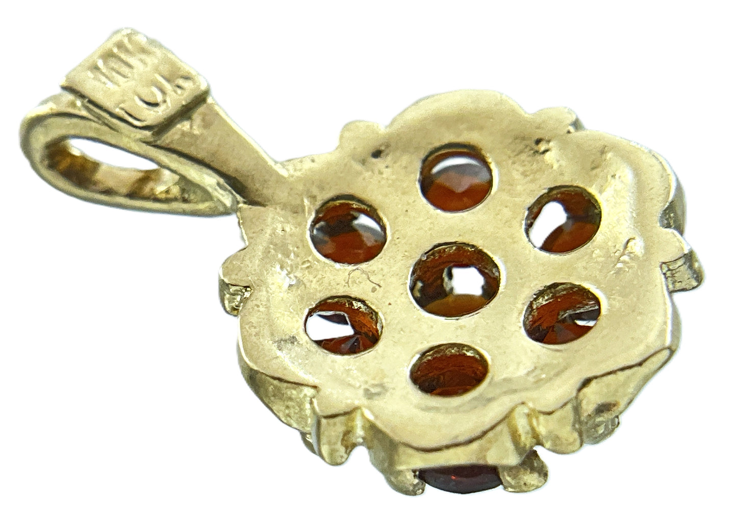 10K Yellow Gold Garnet Flower Cluster Pendant Charm AU431