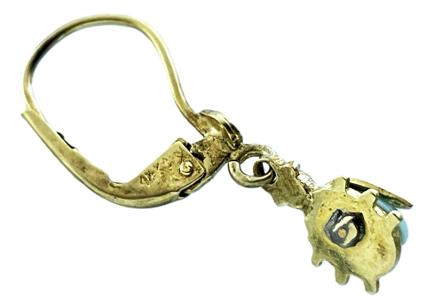 14K Yellow Gold Ladybug Drop Leverback Closure Earrings AU433