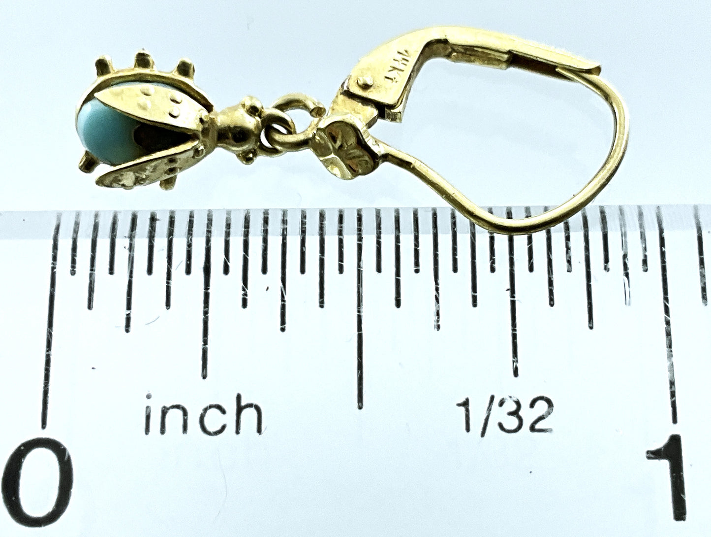 14K Yellow Gold Ladybug Drop Leverback Closure Earrings AU433