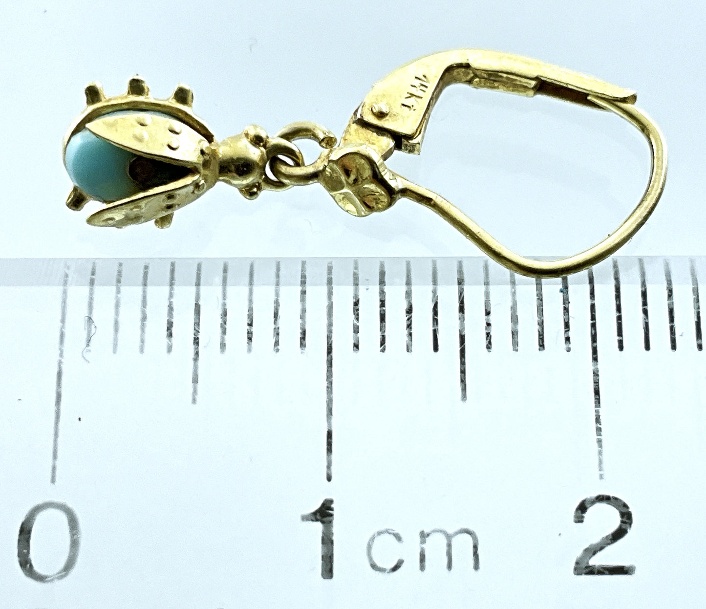 14K Yellow Gold Ladybug Drop Leverback Closure Earrings AU433