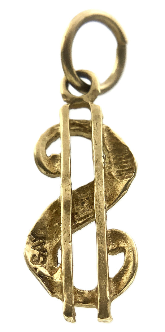 10K Yellow Gold Dollar Sign Money Charm Pendant AU341