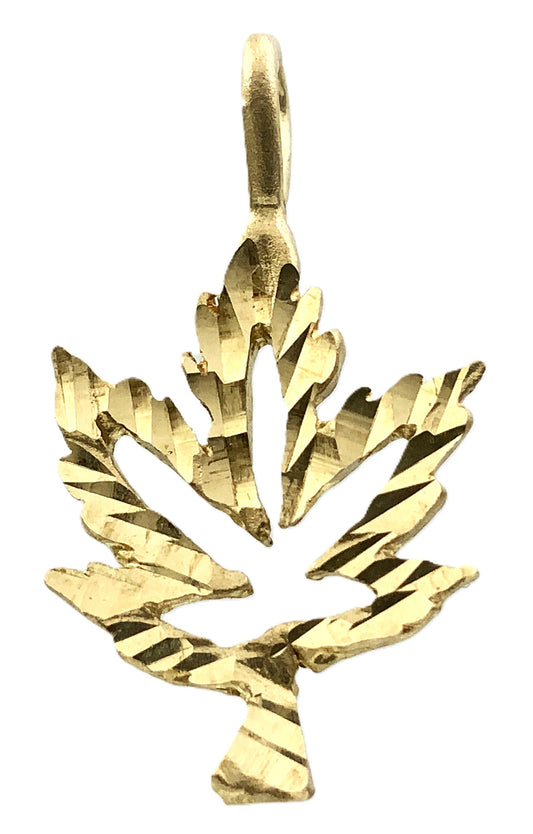 10K Yellow Gold Diamond Cut Maple Leaf Necklace Bracelet Charm Pendant AU345
