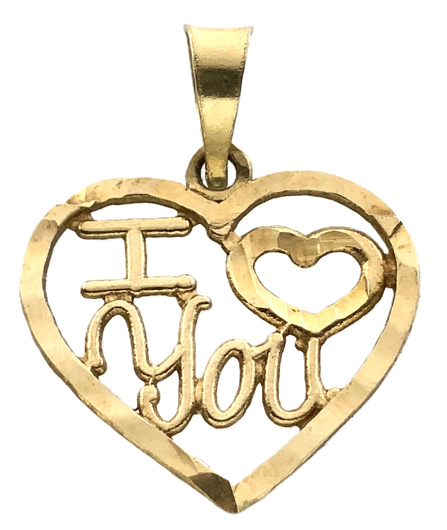 10K Yellow Gold I Heart Love You Heart Frame Charm Pendant AU349