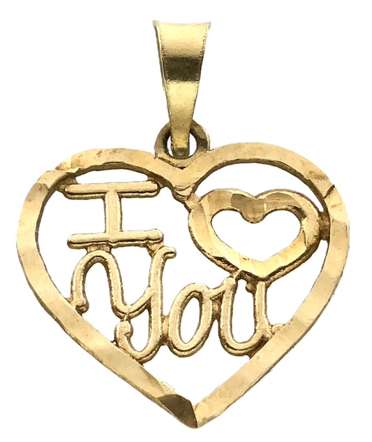 10K Yellow Gold I Heart Love You Heart Frame Charm Pendant AU349