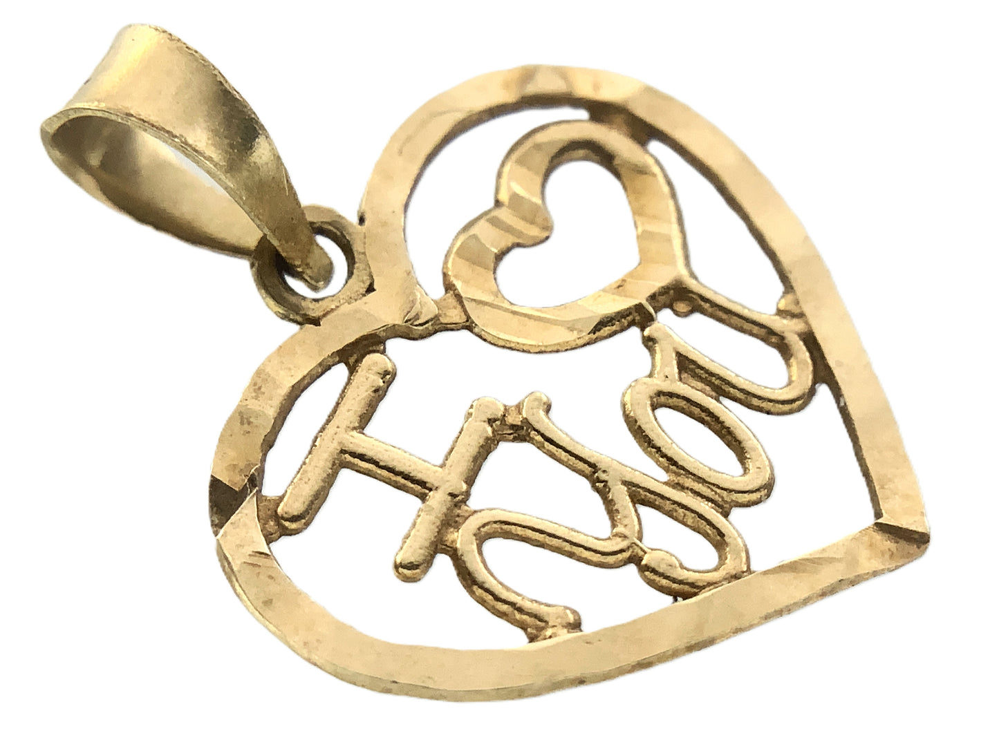 10K Yellow Gold I Heart Love You Heart Frame Charm Pendant AU349