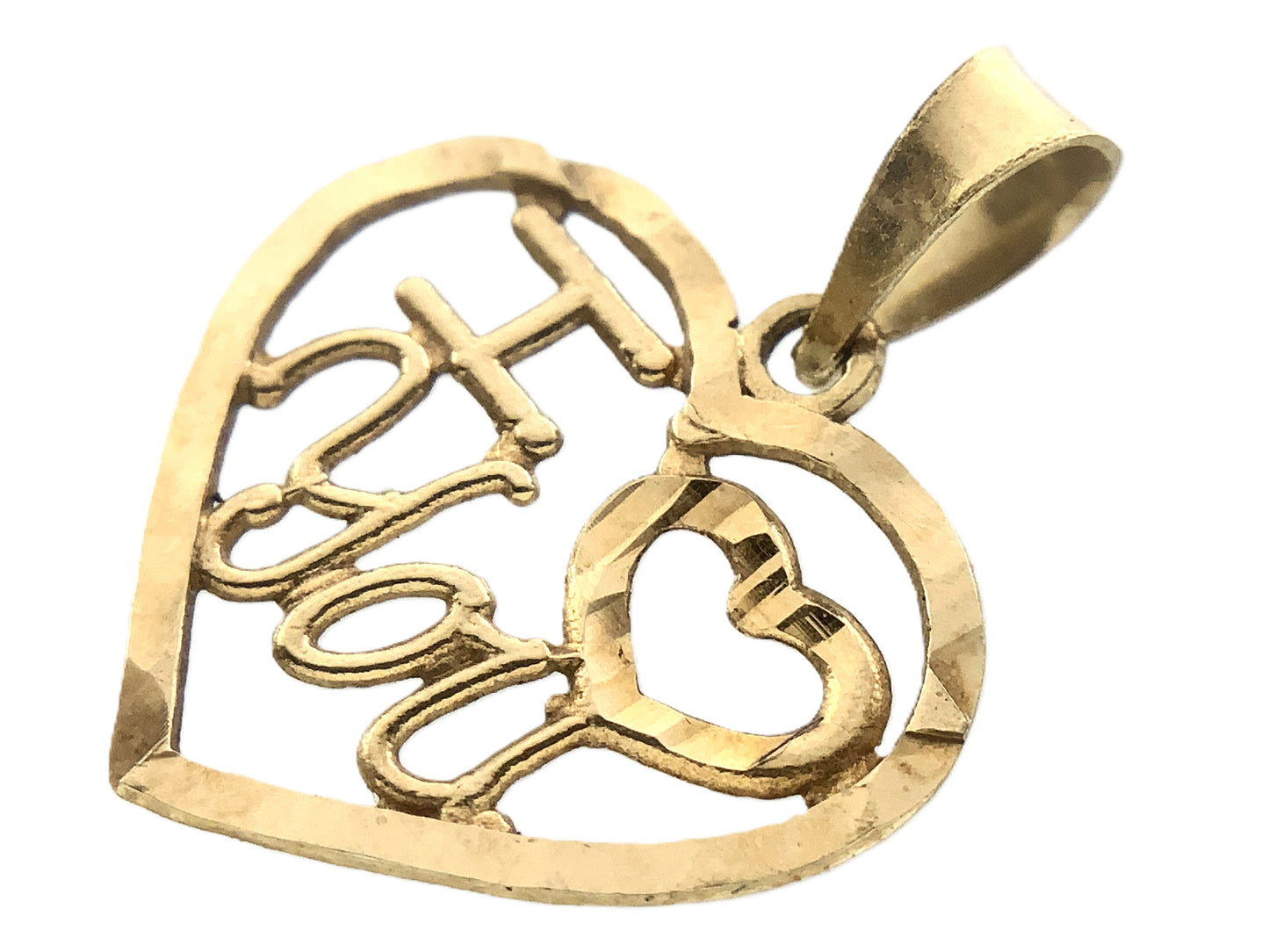 10K Yellow Gold I Heart Love You Heart Frame Charm Pendant AU349