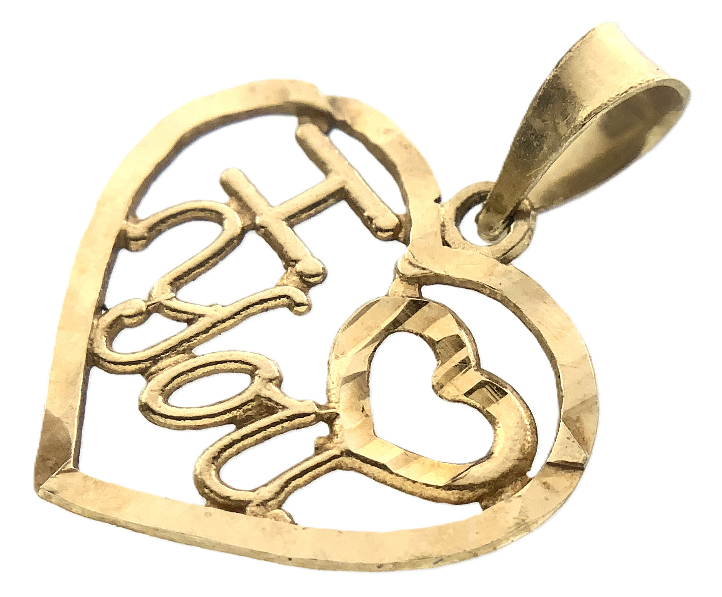 10K Yellow Gold I Heart Love You Heart Frame Charm Pendant AU349