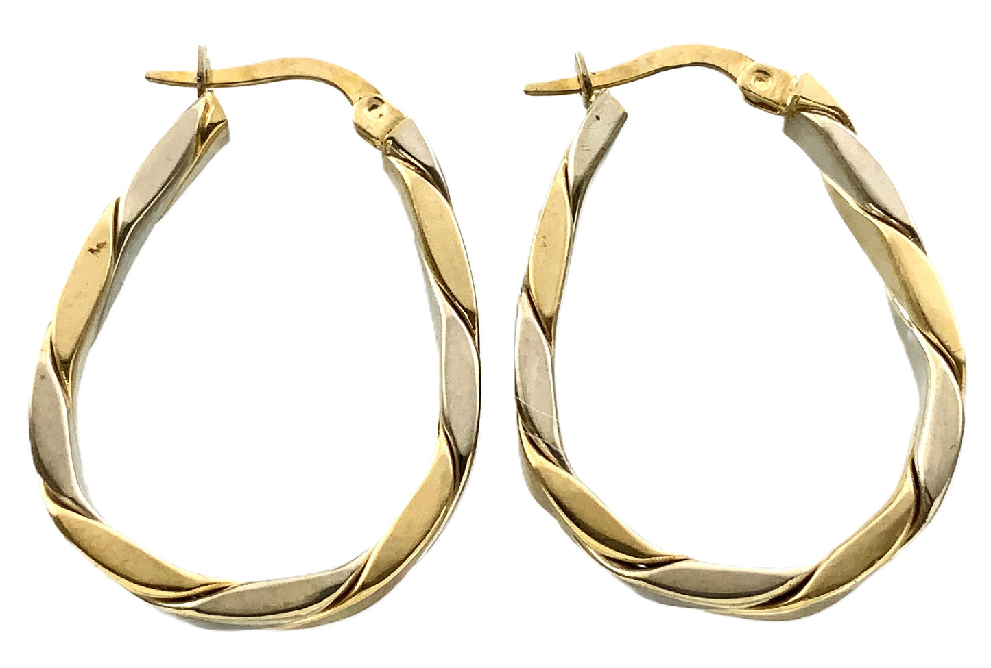 10K Yellow and White Gold Two Toned Twisted Oval Hoop Earrings AU350