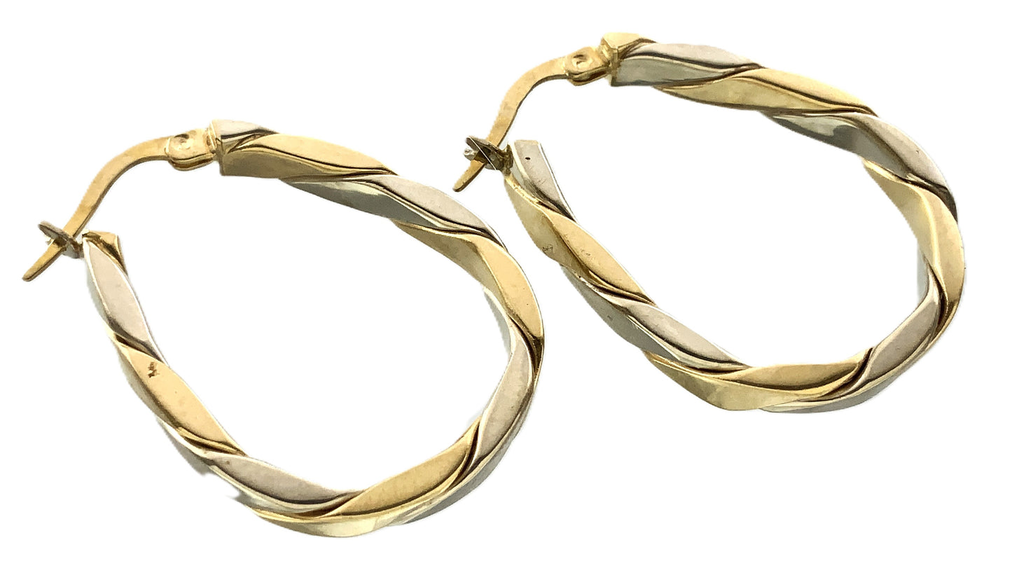 10K Yellow and White Gold Two Toned Twisted Oval Hoop Earrings AU350