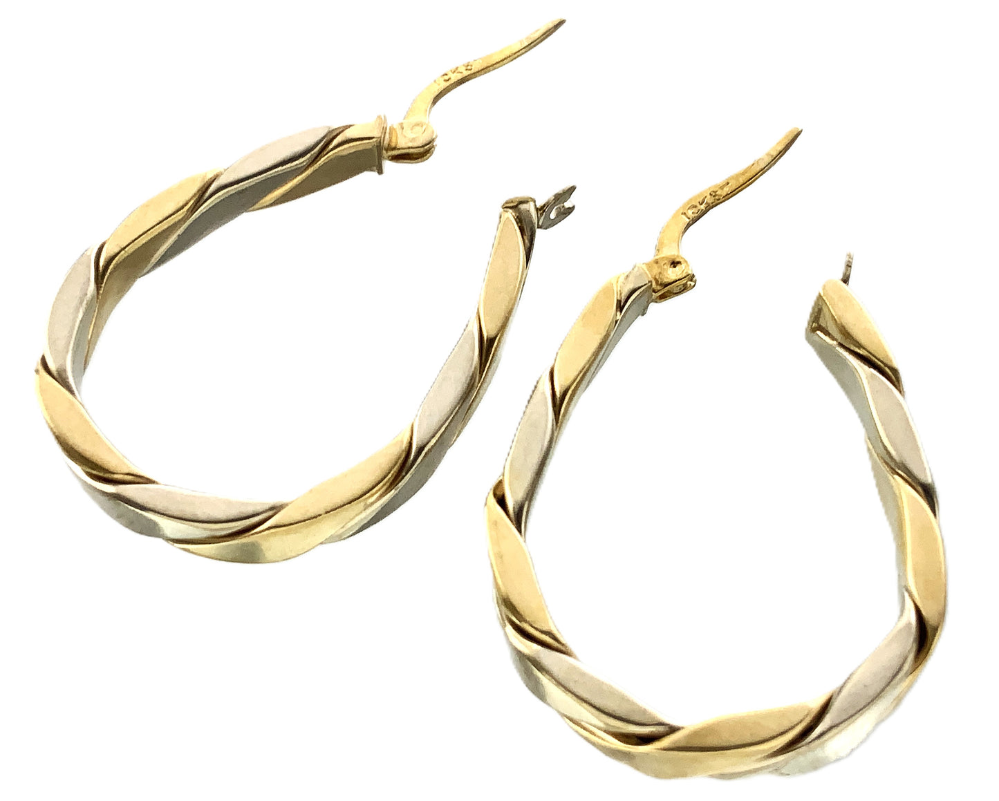 10K Yellow and White Gold Two Toned Twisted Oval Hoop Earrings AU350