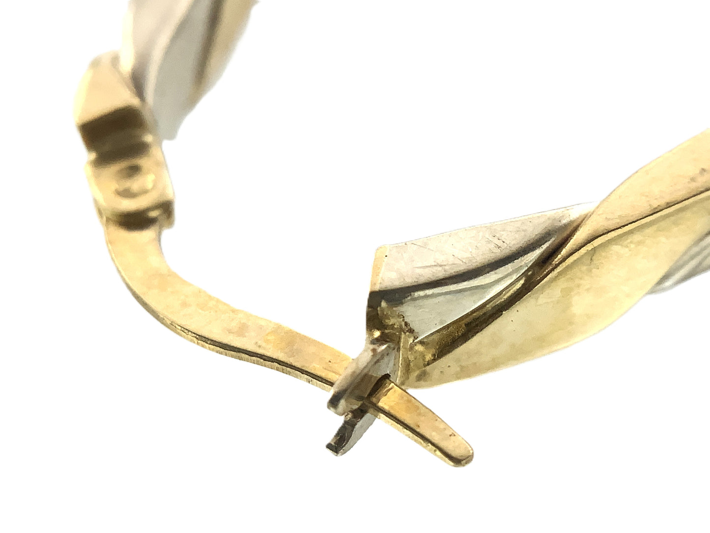 10K Yellow and White Gold Two Toned Twisted Oval Hoop Earrings AU350
