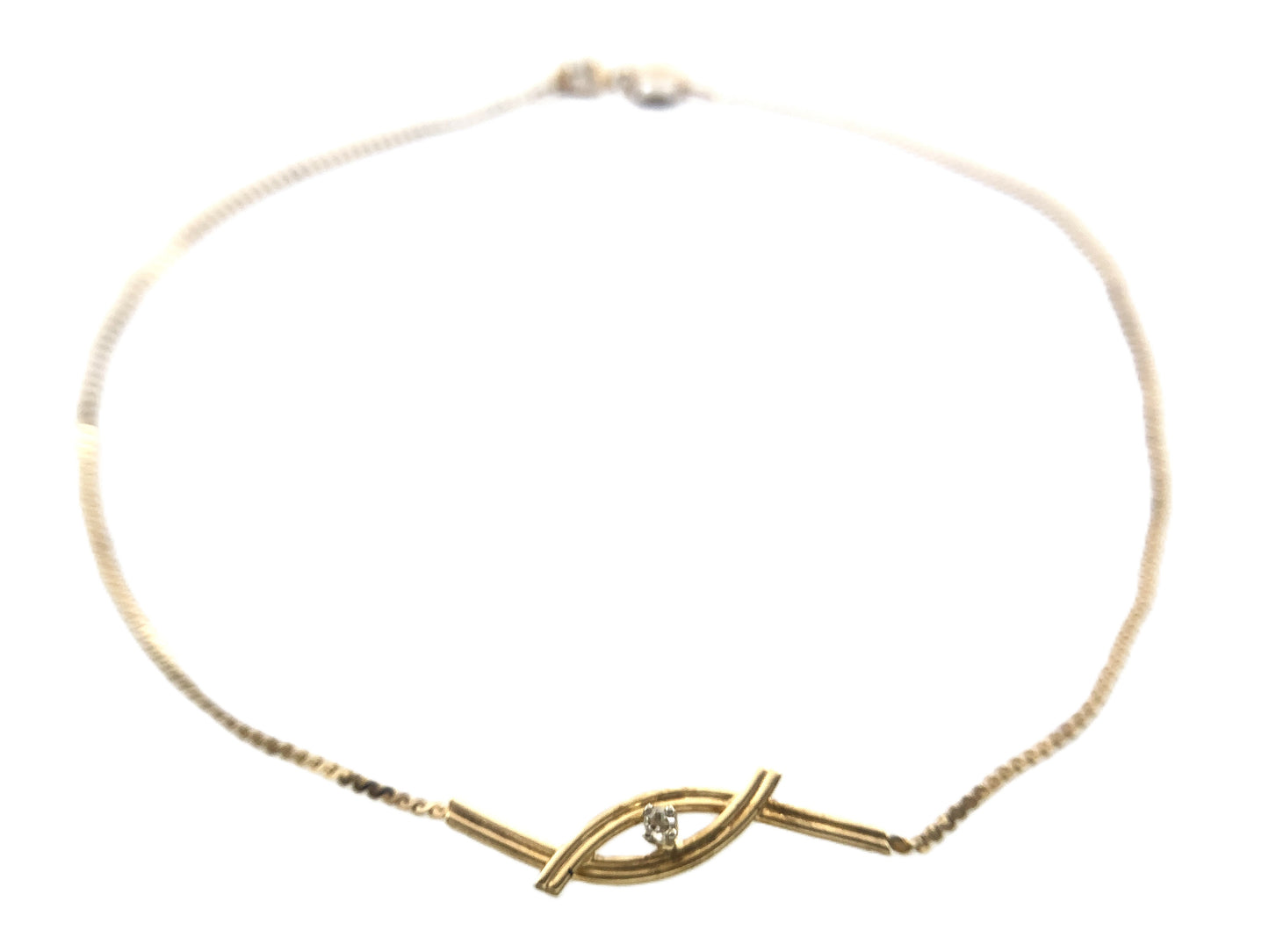 10K Yellow Gold Interlocking Design Feature with Round Solitaire Moissanite Chain 8 in x 1 mm Bracelet AU351